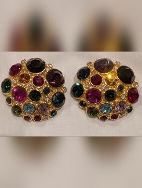 Blanca Gold Multicolor Crystal Cluster Earrings - Women Jewelry